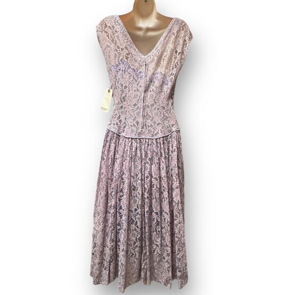 1940’s Lilac Lace Party Dress Sheer Size Small Flapper Evening Gown Vintage Deco - Picture 4 of 15